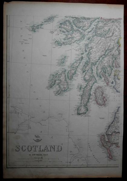 Scotland United Kingdom c.1860 Weller huge map in 4 sheets wall size hand color