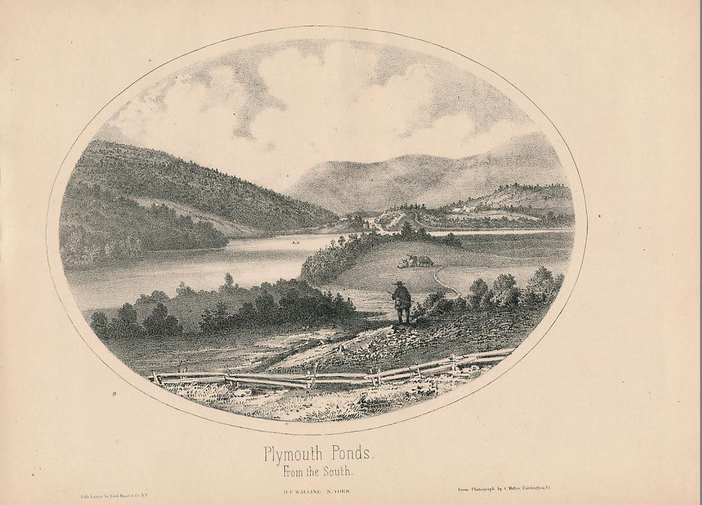 Southern view of Plymouth Ponds 1861 Vermont antique scenic print