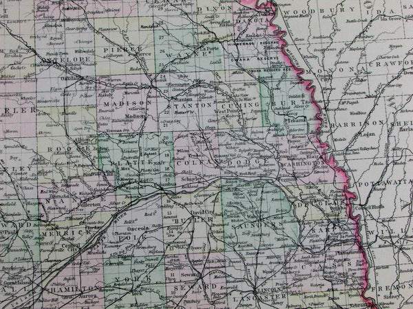 Nebraska state w/ Indian lands reservations Colorado 1889 Bradley huge old map