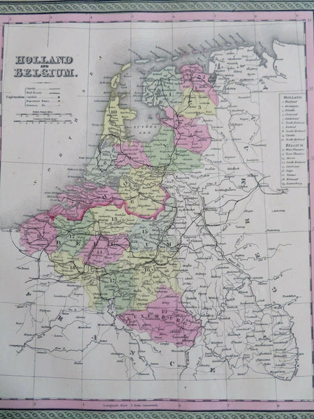 Netherland Belgium Holland Luxembourg c. 1850 Cowperthwait Mitchell map