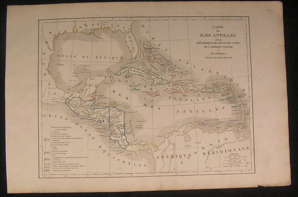 Caribbean Antilles Island Central America c.1835 rare antique engraved map
