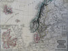 Scandinavia Sweden Denmark Norway Iceland North Sea 1860's Biller hand color map