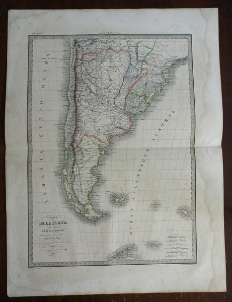 La Plata Patagonia Uruguay South America 1842 Brue large detailed map hand color