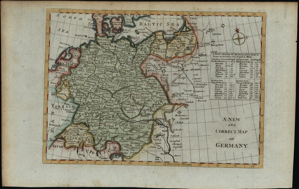 Germany Poland Baltic Sea c.1780's Europe old map hand colored