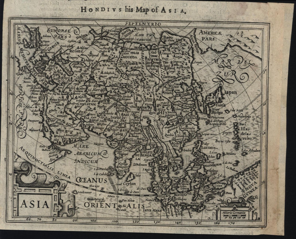 China Arabia Korea as island Alaska India Japan 1626 Purchas Hondius scarce map