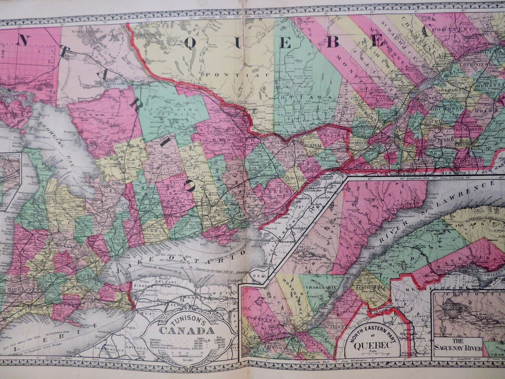 Canada Ontario Quebec Ottawa Toronto Montreal Ontario c. 1892 Tunison map