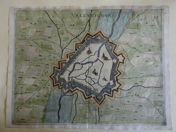 Valencienne Belgium Europe 1673 Priorato city plan with birds-eye view map