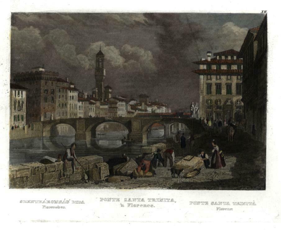 Firenze Italia Italy Ponte Santa Trinita Florence 1840 lovely Arno river print