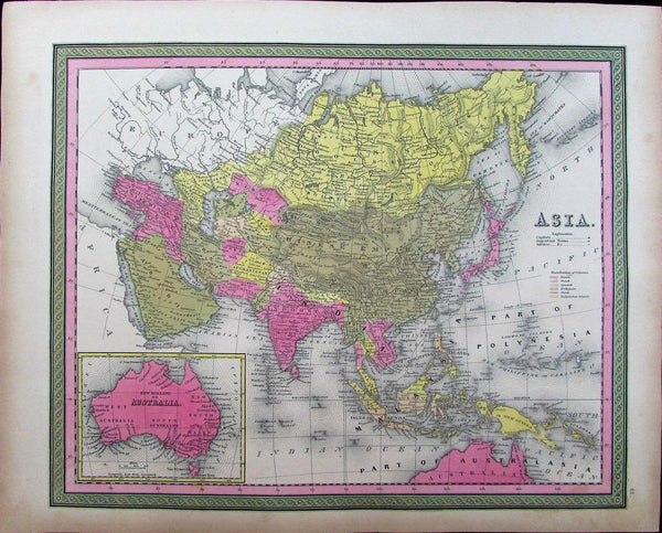 Asia India Hindoostan Arabia Australia Persia China 1848 Mitchell antique map