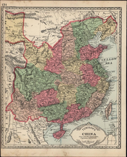 China "Yellow Sea" shown Formosa Hainan Anam Vietnam c.1882 hand color old map