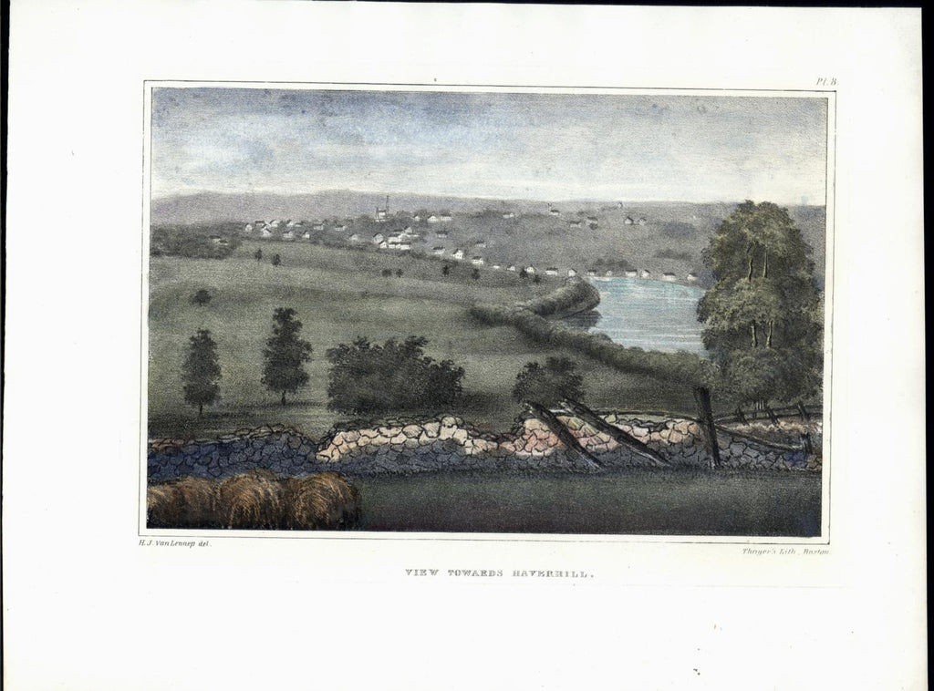 View Towards Haverhill Massachusetts 1841 scarce old hand color antique print