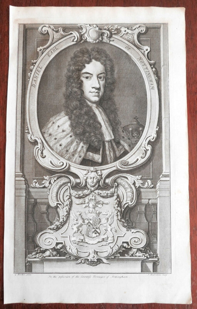 Daniel Finch Earl of Nottingham 1744 decorative large fine engraved portrait