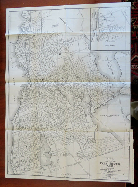 Fall River Massachusetts 1923 Sampson & Murdock detailed large folding city plan