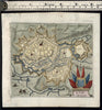 Arras northern France ancient city 1711 Foppins antique map city plan decorative