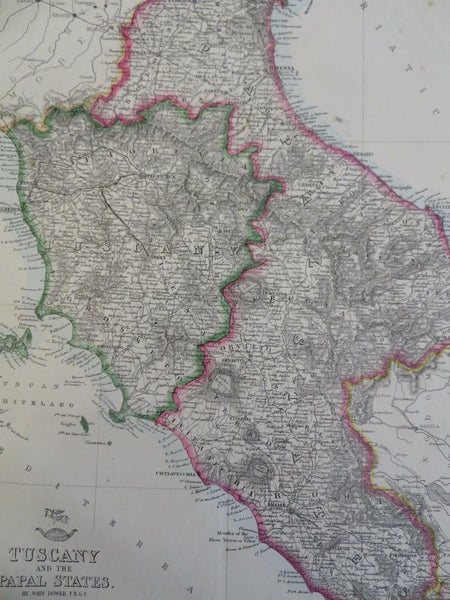 Tuscany Papal States Rome Florence Ravenna Pisa Elba c. 1856-72 Weller map