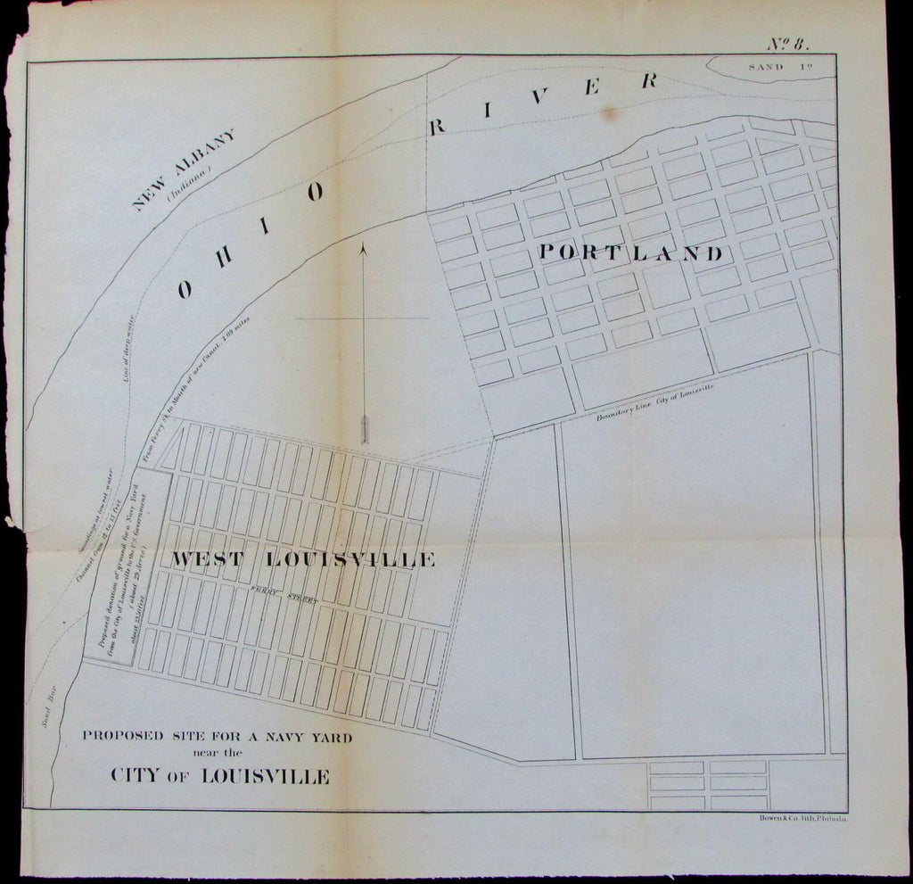 Proposed Navy Yard Louisville Portland Kentucky c.1855 Bowen old ground plan map