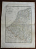 Low Countries Netherlands Belgium 1842 Brue large detailed map hand color