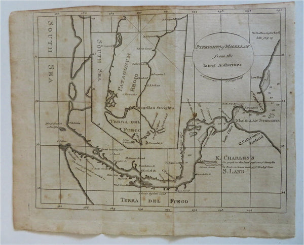 Straits of Magellan Tierra del Fuego Chile Patagonia Argentina c 1790's map