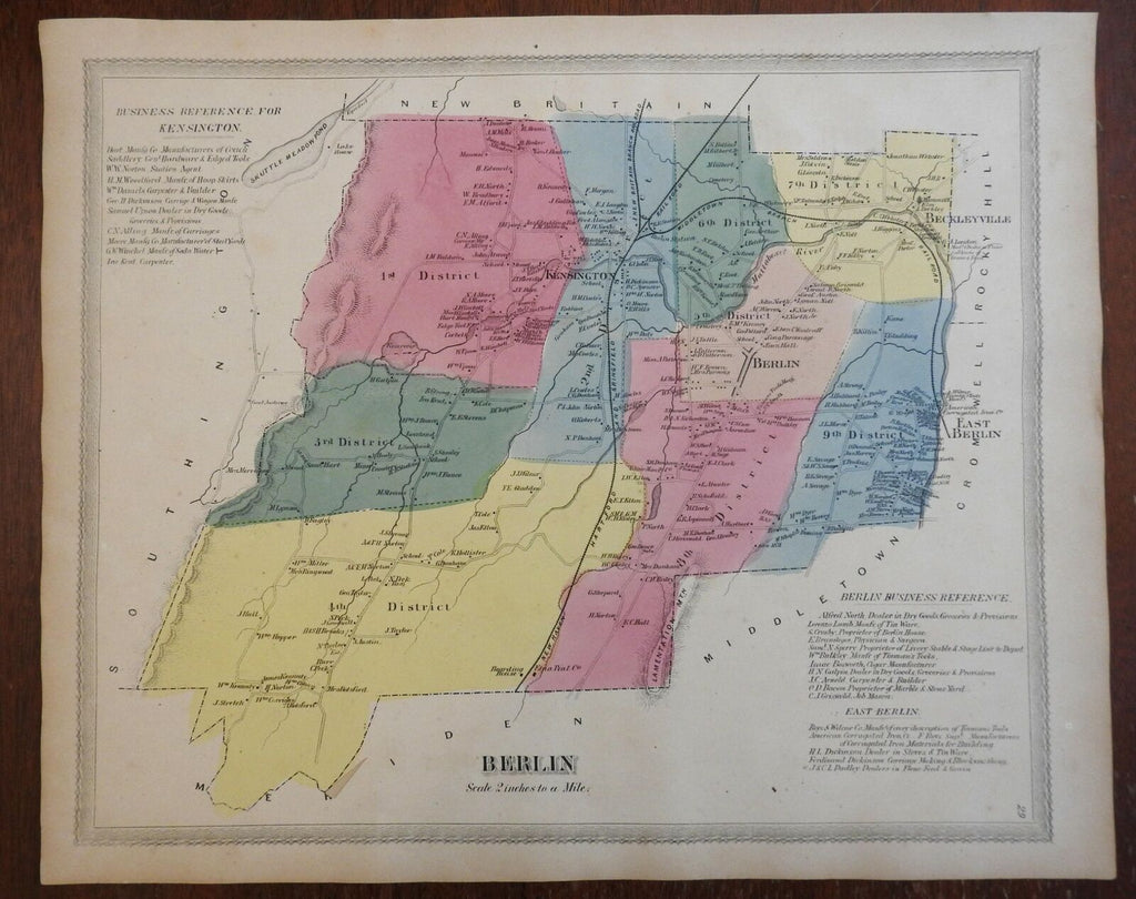 Berlin Kensington Connecticut Beckleyville 1869 Baker Tilden detailed town map