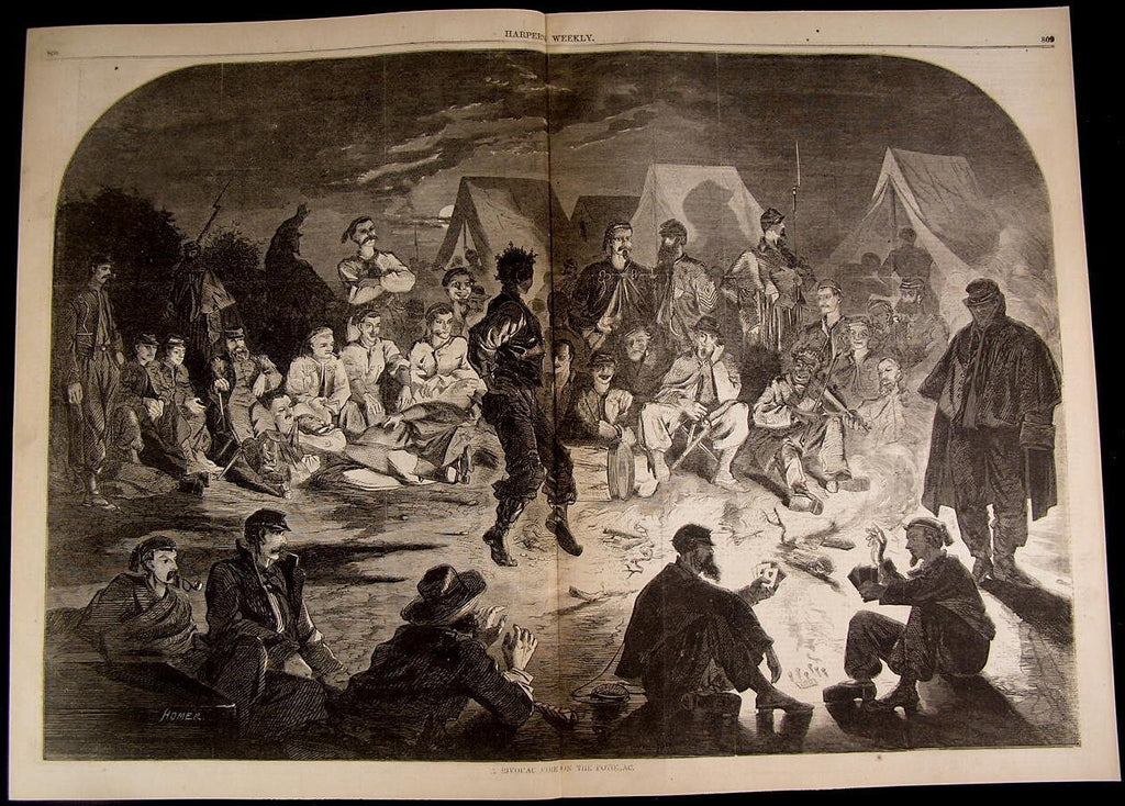 Bivouac Fire Potomac Dancing Fiddle Gambling 1861 great old lg. Homer print