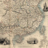 China Asia Burma Yellow Sea c.1850 Tallis Rapkin decorative map hand colored