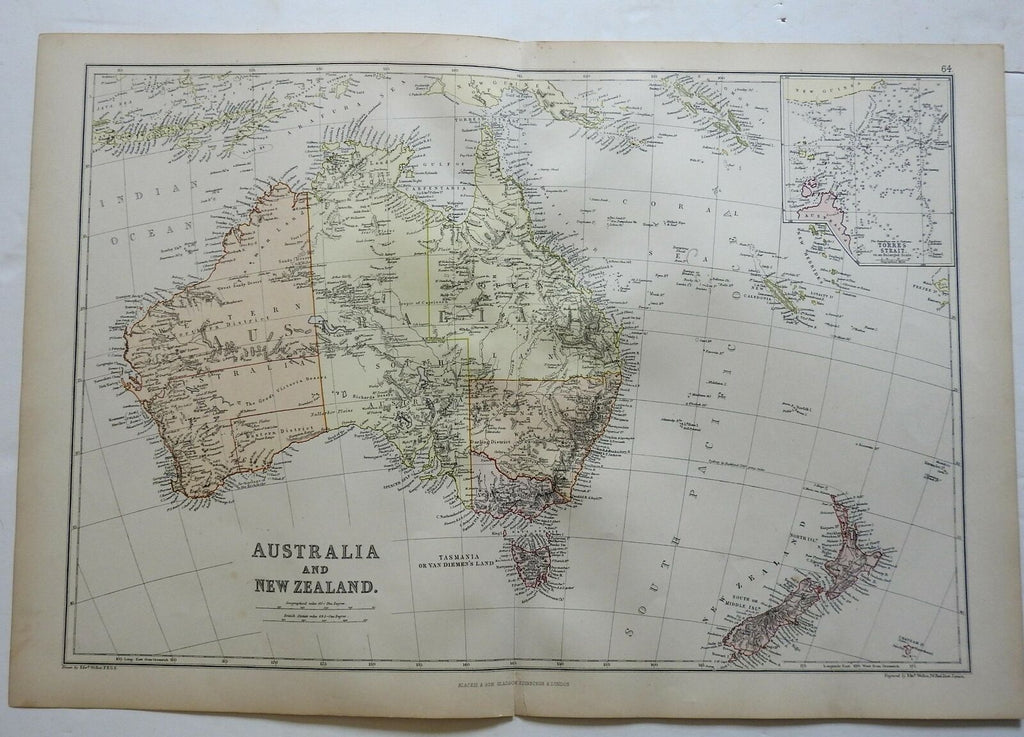 Australia New Zealand Torres Strait New South Wales Oceania 1882 Blackie map