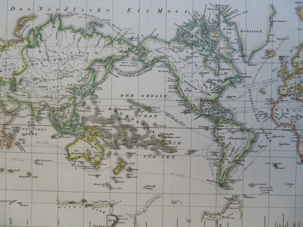 World Map on Mercator's Projection 1855 Berghaus detailed map