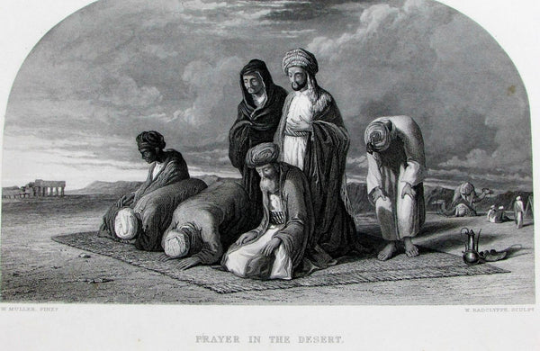 Muslims praying to Mecca in desert Islam Mohammed c.1860 old antique view