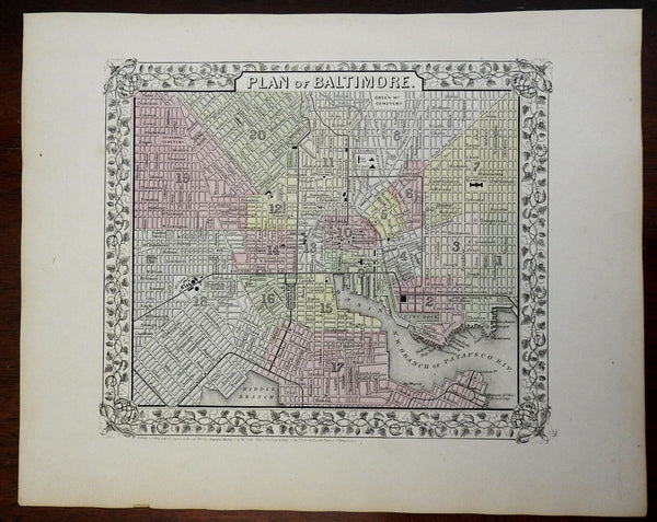 Baltimore Maryland detailed city plan Patapsco River 1866 Mitchell map