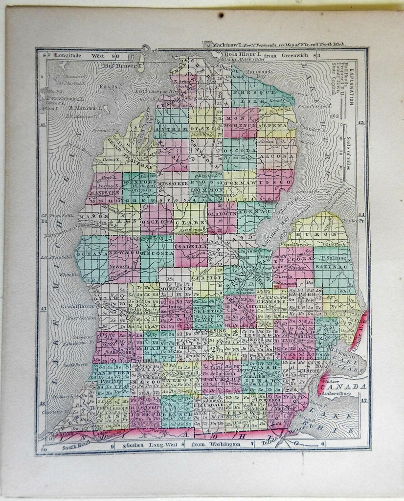 Michigan County Map Railroads 1856 Morse Cerographic miniature map