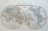 World Map in Double Hemispheres Mts. of Moon in Africa 1849 Renner engraved map