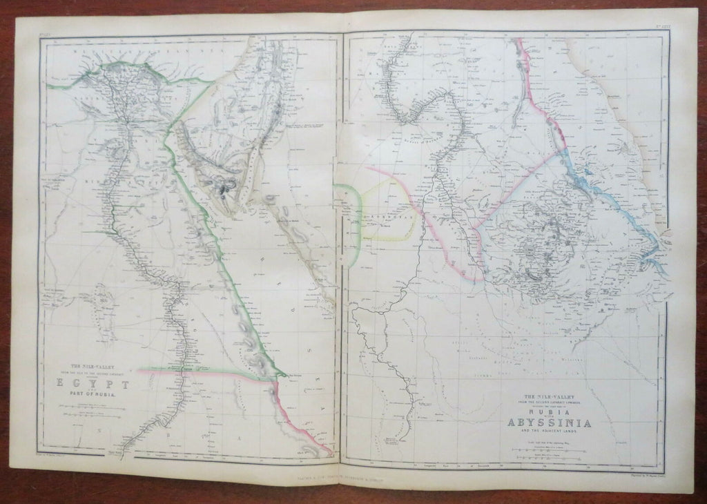 Egypt Abyssinia Nubia Nile River Cairo 1860 Weller & Bartholomew large color map