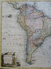 South America continent 1778 Conder decorative map native cartouche w/ animals