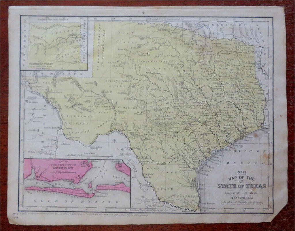 Texas State by itself Map 1852 Young engraved map