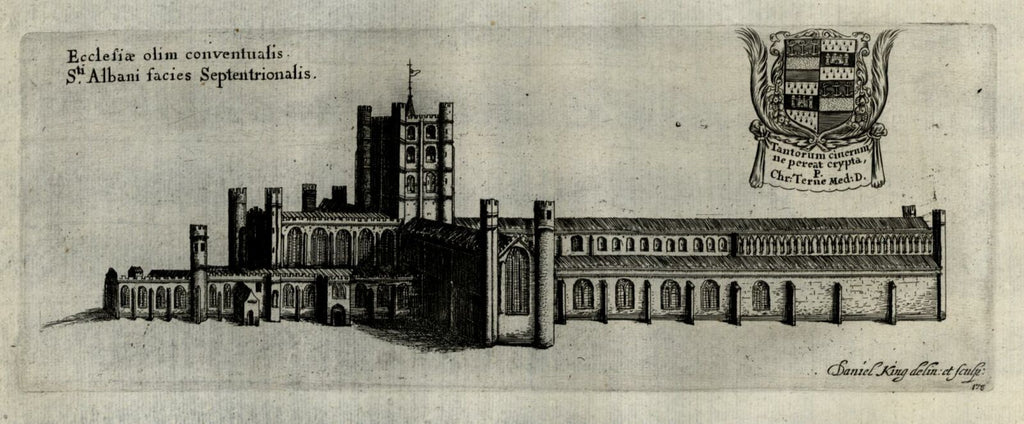 England St. Alban's Cathedral Northern Face 1655 antique engraved print