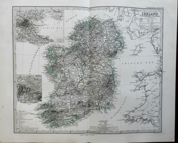 Ireland Dublin Lakes of Killarney Connaught Munster 1875 Stieler detailed map