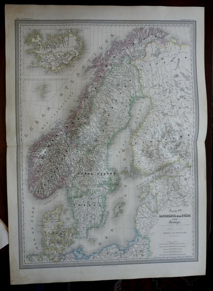 Scandinavia Denmark Sweden Norway Iceland Faroe Islands 1855 DuFour Folio map