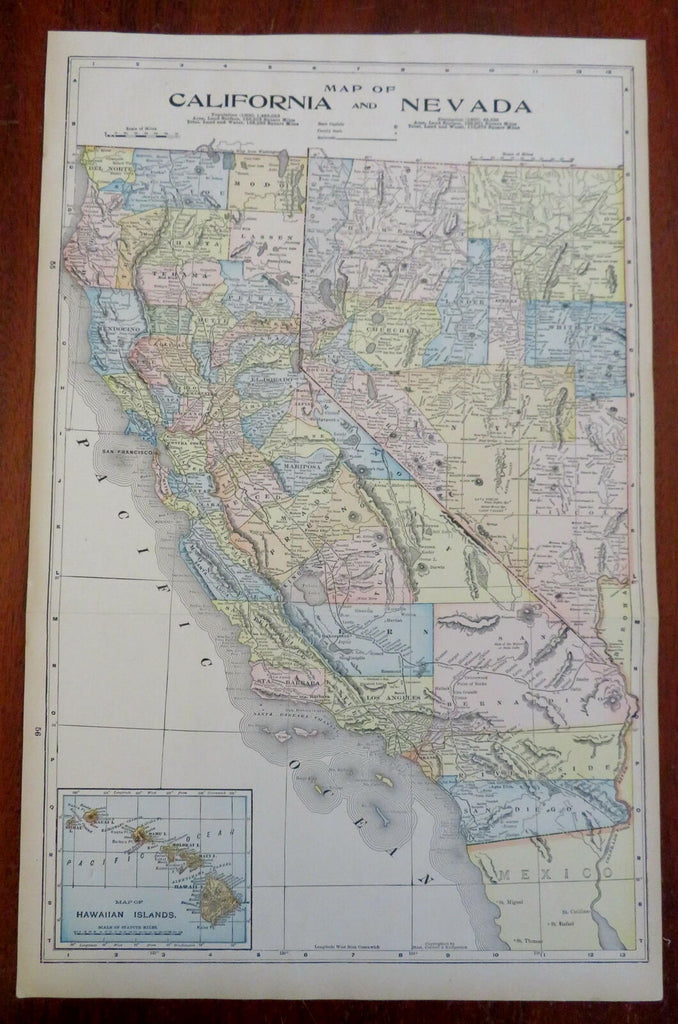California & Nevada Hawaii San Francisco Reno Los Angeles 1897 Mast Crowell map