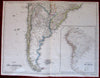 South America 1866 Ravenstein pair 2 old engraved maps large detailed Colonial