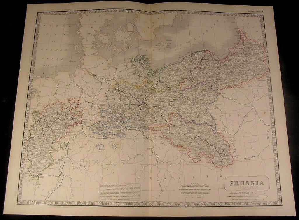 Prussia Poland Austria 1844 Johnston very large lovely hand color antique map