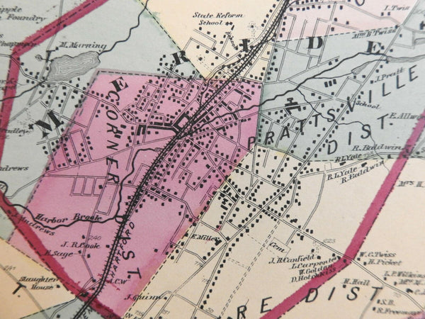 Meriden Connecticut Pluymoy Hanover Ives 1868 F.W. Beers detailed city plan