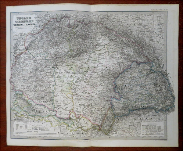 Kingdom of Hungary Hapsburg Empire Budapest Slavonia 1869 Stieler detailed map