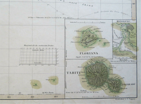 Polynesia Pacific Islands Hawaii Fiji Tahiti Honolulu 1855 detailed map