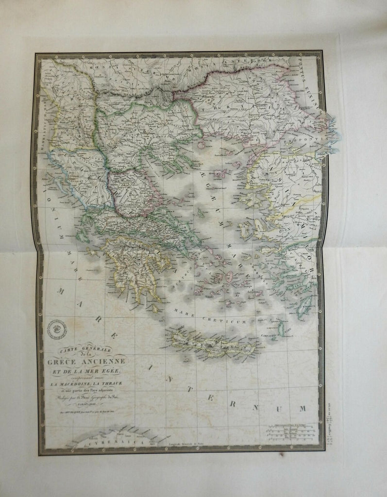 Ancient Greece Macedonia Athens Sparta 1829 Brue large detailed map hand color