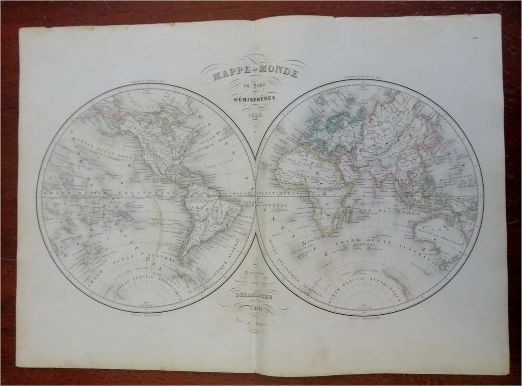 World Map in Double Hemispheres 1846 Delamarche engraved map