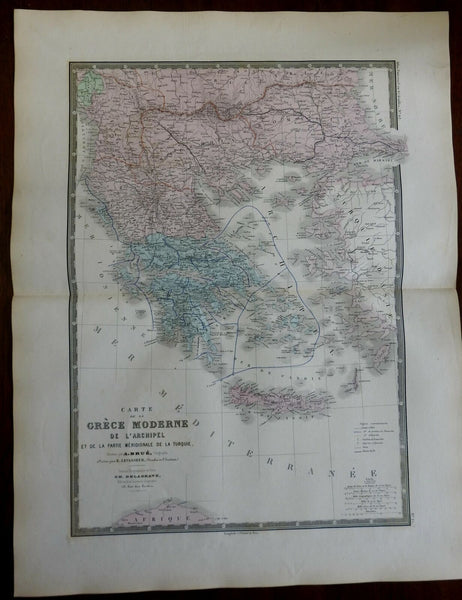 Greece Ottoman Balkans Crete Macedonia 1830's Brue large detailed map hand color