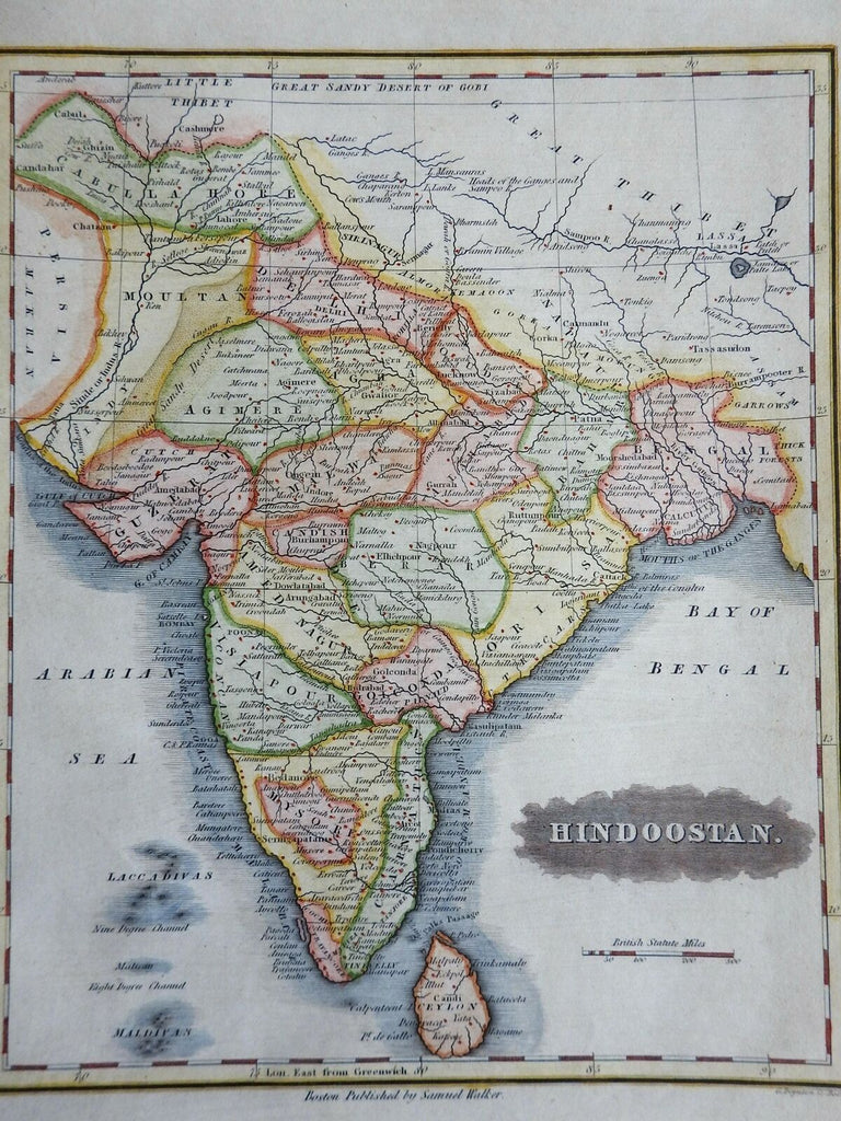 India British Raj Bengal Gujurat Mysore Sri Lanka Bombay Dehli 1844 Walker map