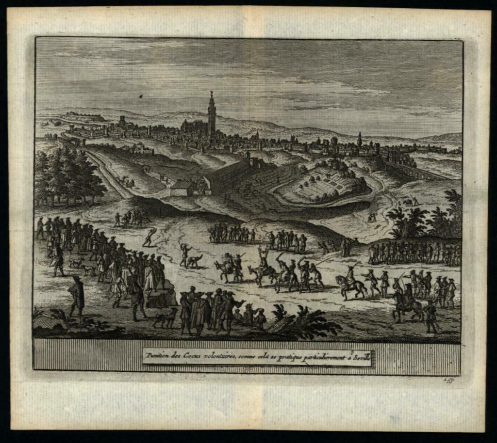 Seville Spain 1715 charming van der Aa miniature engraved birds-eye city view