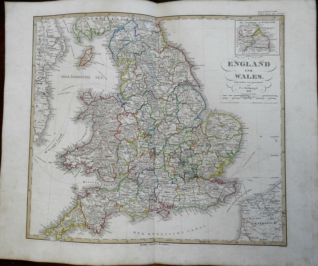 England & Wales United Kingdom London York Cardiff 1852 Stulpnagel detailed map