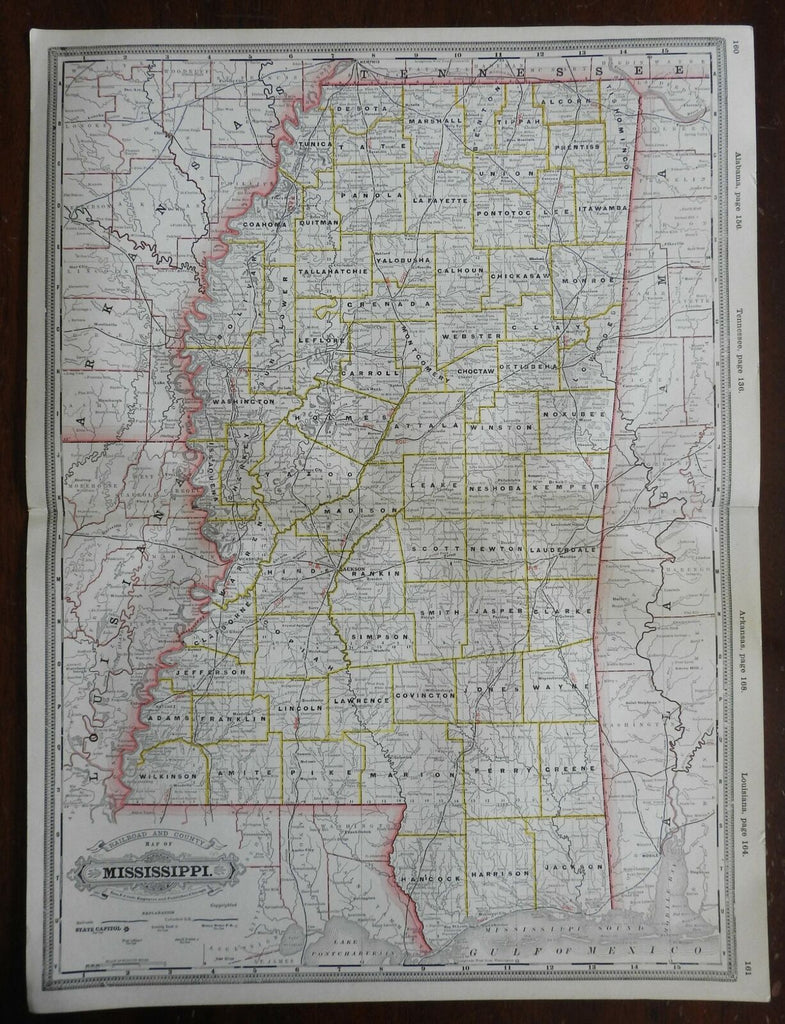Mississippi State Map Jackson Tupelo Biloxi Gulfport South Haven 1888 Cram map